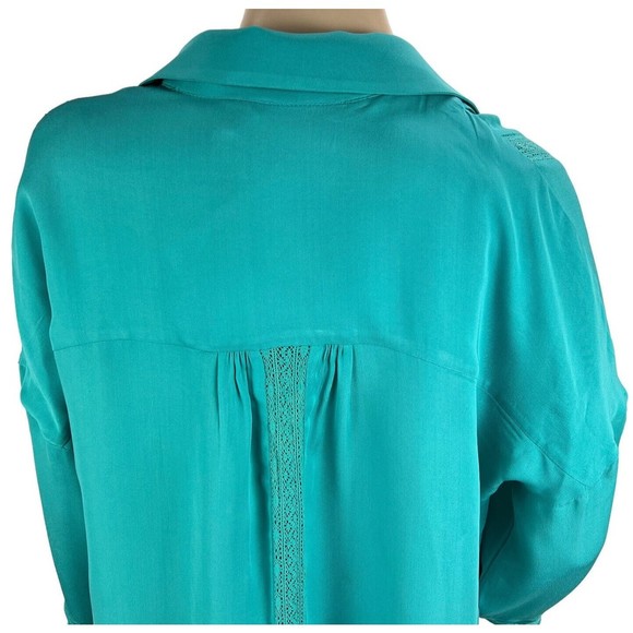 Soft Surroundings Capistrano Pintuck Teal Tunic Top Lace Inset Hi Lo Hem MEDIUM - Picture 10 of 12